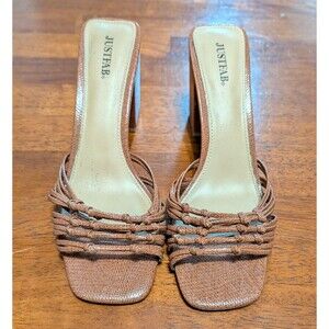 Just Fab Open Toe Chunky Brown Rope Dress Mule Sandals Size 9